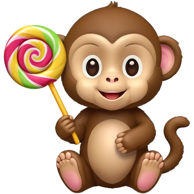 Monchichi monkey toy holding a colorful lollipop emoji