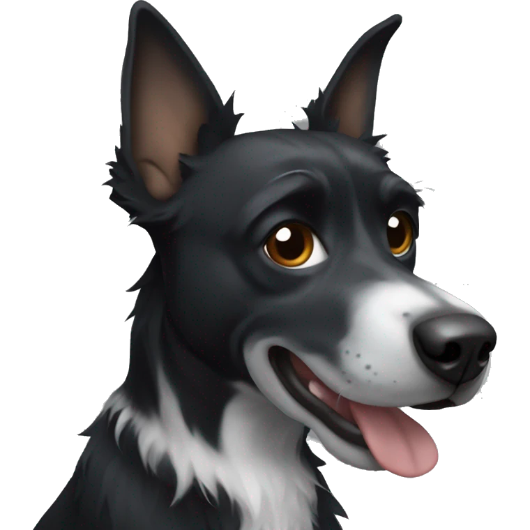 black scraggly dog with white on chest and pointy ears emoji