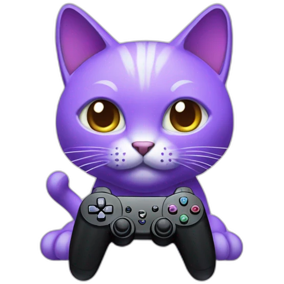 Purple cat with Sharp ears Holding a dual sense controller emoji