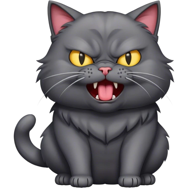Angry dark gray cat with no teeth and tongue sticking out and full body emoji