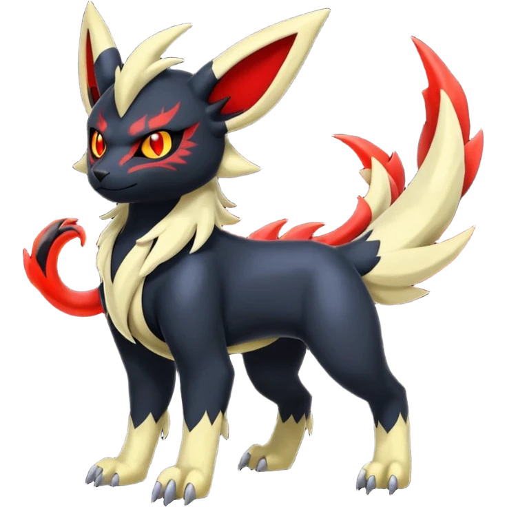 Handsome cool badass edgy Absol-Litten-Umbreon-Giratina-Yveltal-Pokémon-Fakémon-fusion-hybrid-creature, full body emoji