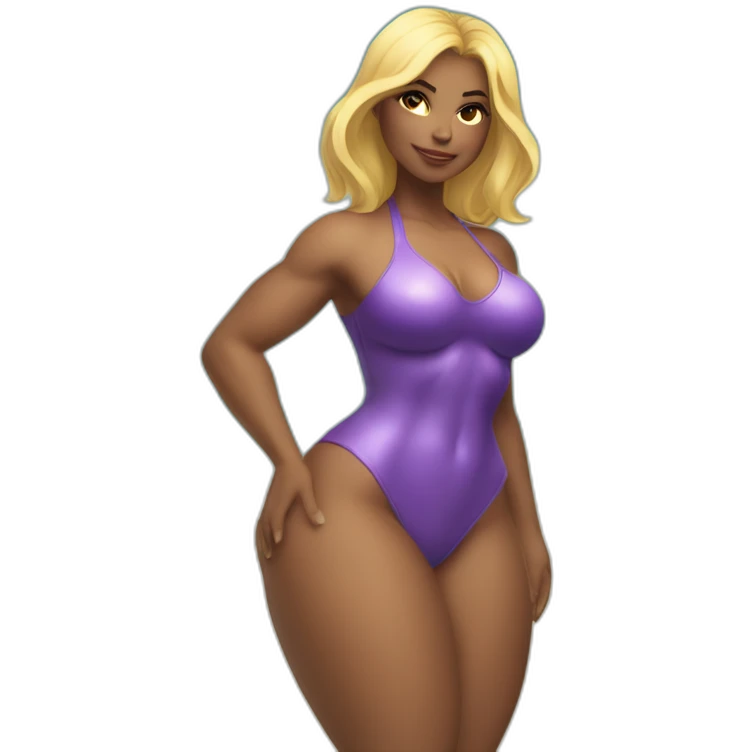 Slim-thicc Caucasian woman bikini superhero pose (beach body) lower body emoji