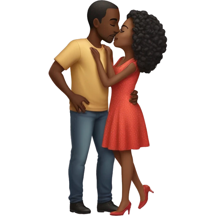 African american woman and man matching outfits kissing  emoji