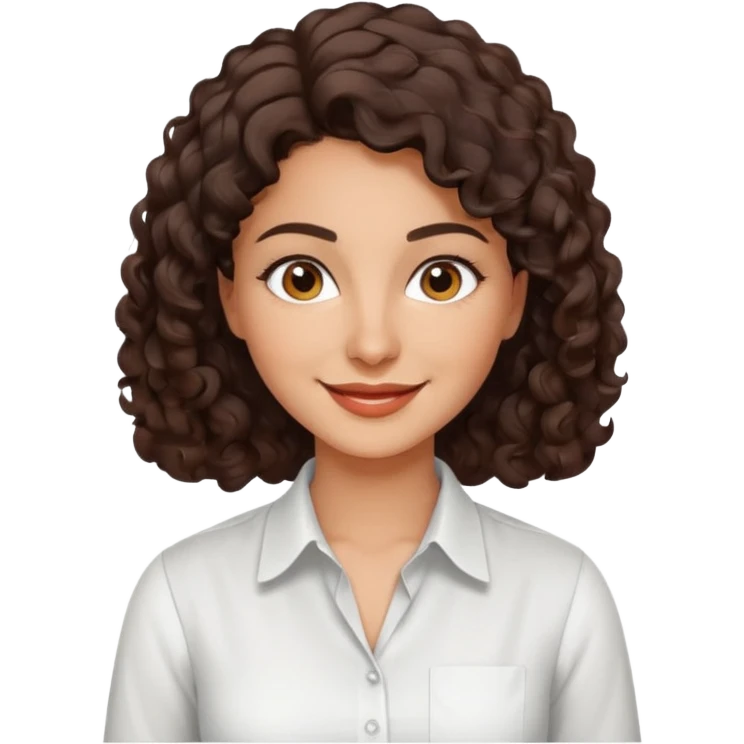 30 yr iranian woman dark brown hair curly wavy short hair, dress shirt emoji