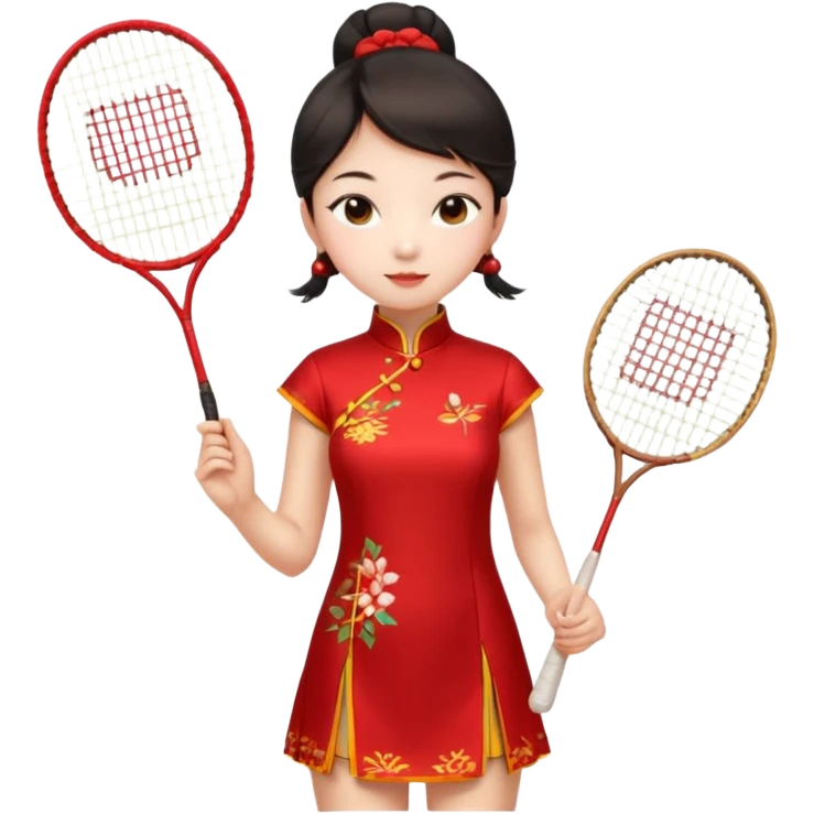 ancient cheongsam girl with 1 badminton racket, red emoji