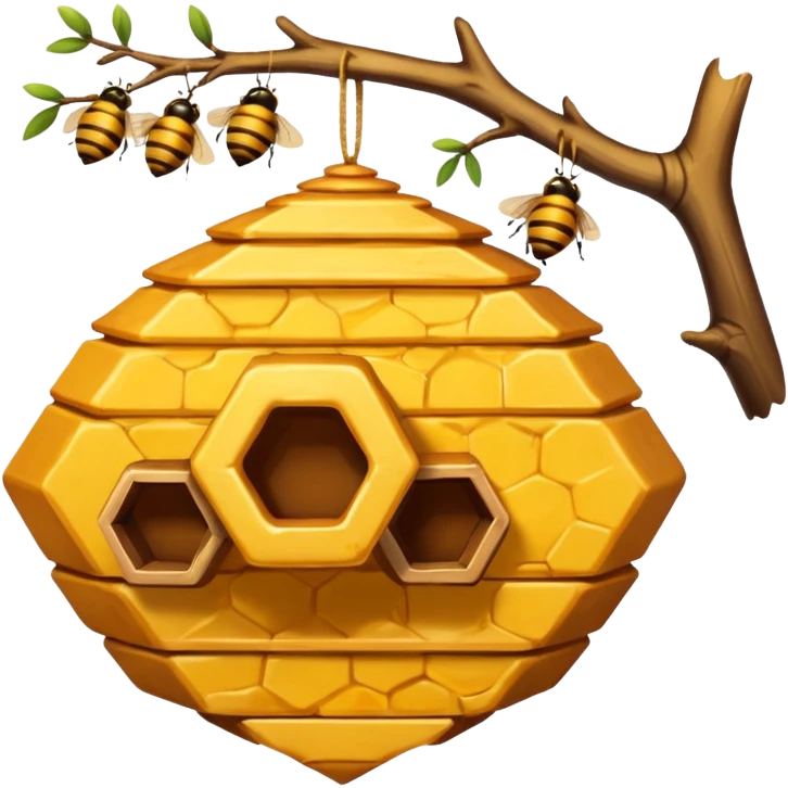 A beehive hanging in a branch emoji