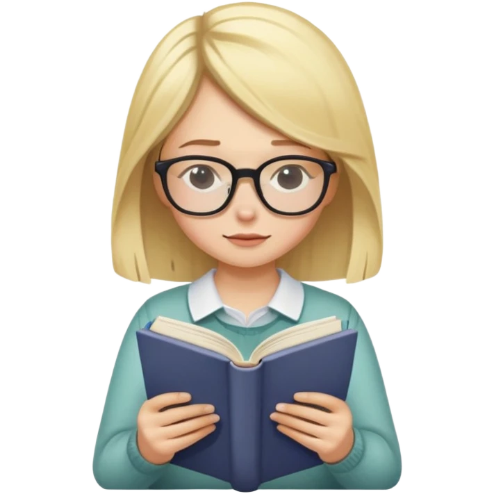 blonde girl with glasses looking down reading a book emoji