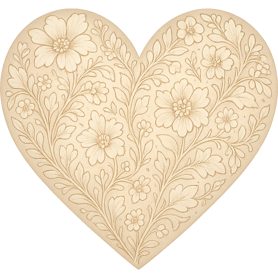 Heart with a floral pattern, no background, digital illustration, soft shading, style of a detailed and delicate floral design on a heart shape, soft and smooth shading, transparent background. emoji