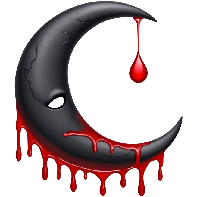 Black crescent moon with blood dripping from it  emoji