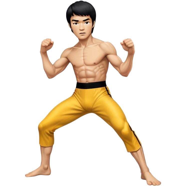 Cinematic Realistic portrait of Bruce Lee, shown as a legendary martial artist in a dynamic, powerful pose with modern athletic attire and finely detailed muscle definition, rendered in dramatic action lighting emoji