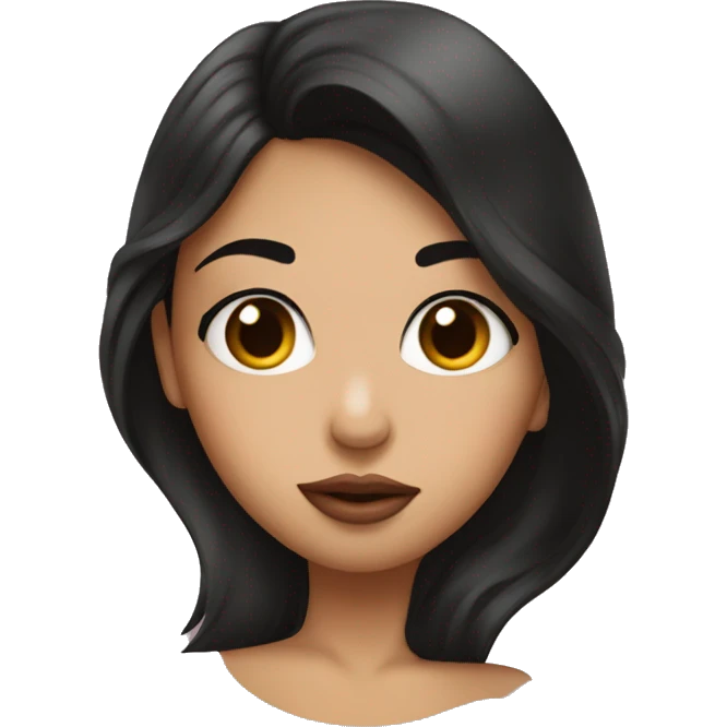 A girl with dark hair shows a kiss with her lips emoji