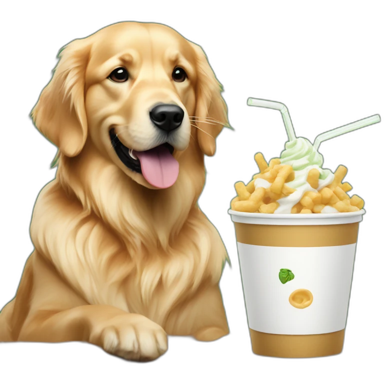 golden retriever eating shake shack emoji