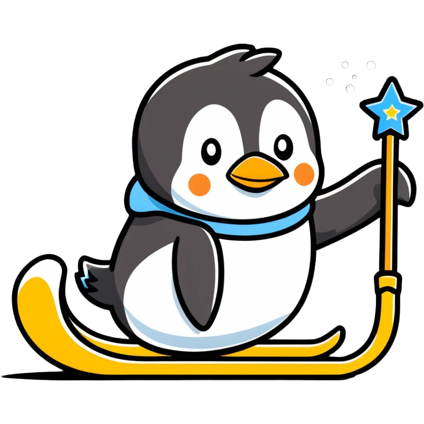 penguin sledding with a magic wand emoji