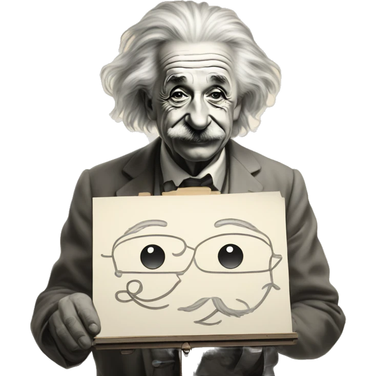 happy albert einstein draws chart on the drawing board emoji