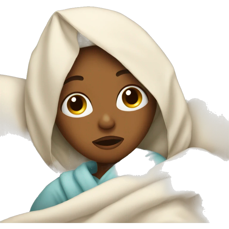 Girl sick laying in bed wrapped in blanket emoji
