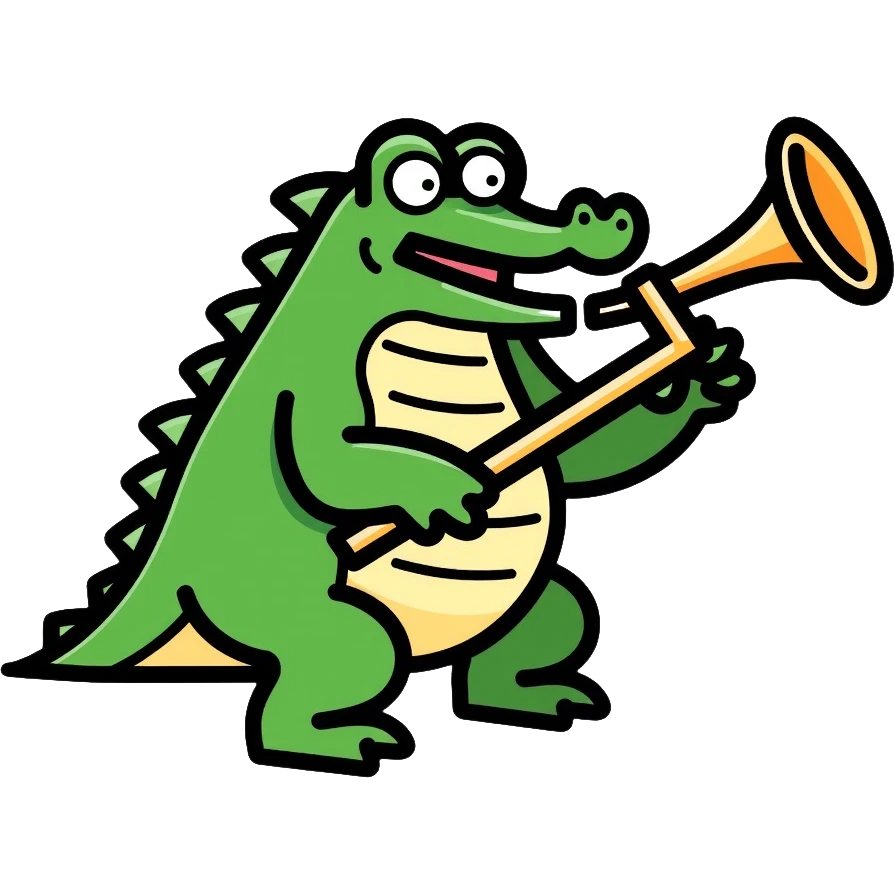 Crocodile playing a bombardino brass instrument emoji