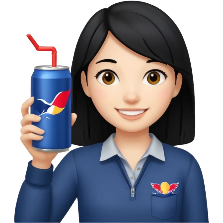 smiling girl with black hair with Redbull emoji