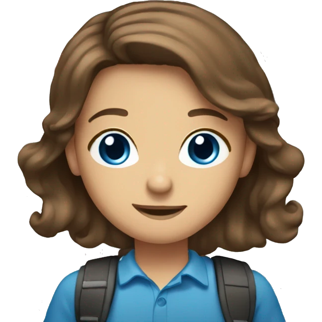 brown hair blue eyes standing with school supplies emoji