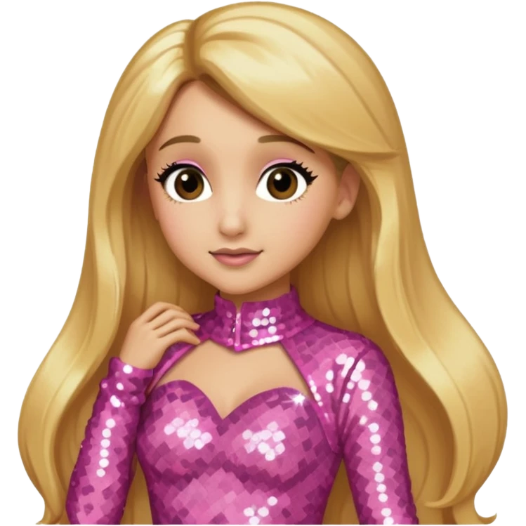 Ariana Grande with long golden blonde hair,  pink sequin outfit emoji