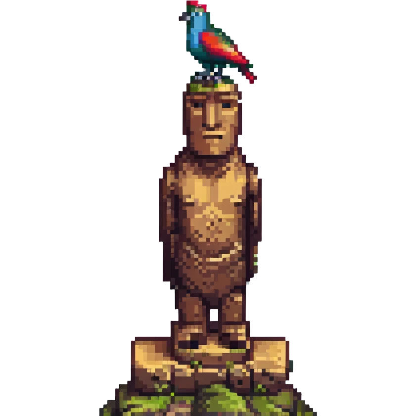 A bird perched on a moai statue. emoji