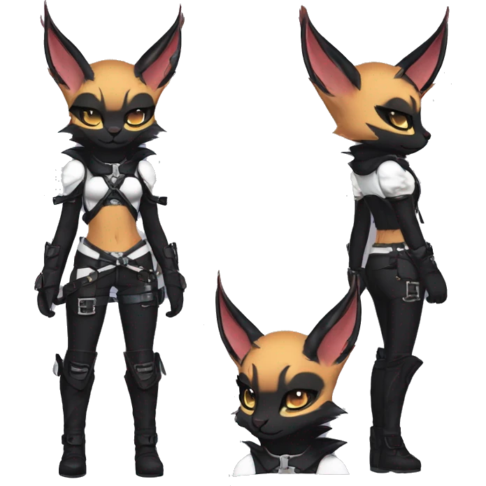 cool kawaii anthro edgy pretty elegant beautiful fantasy black ethereal nargacuga-Noivern-caracal-Quiana-Fakemon collar techwear harness leather garter belt pouches emoji