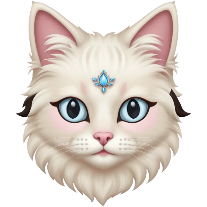 Neva masquerade cat, very fluffy, with pale blue eyes and rose nose emoji