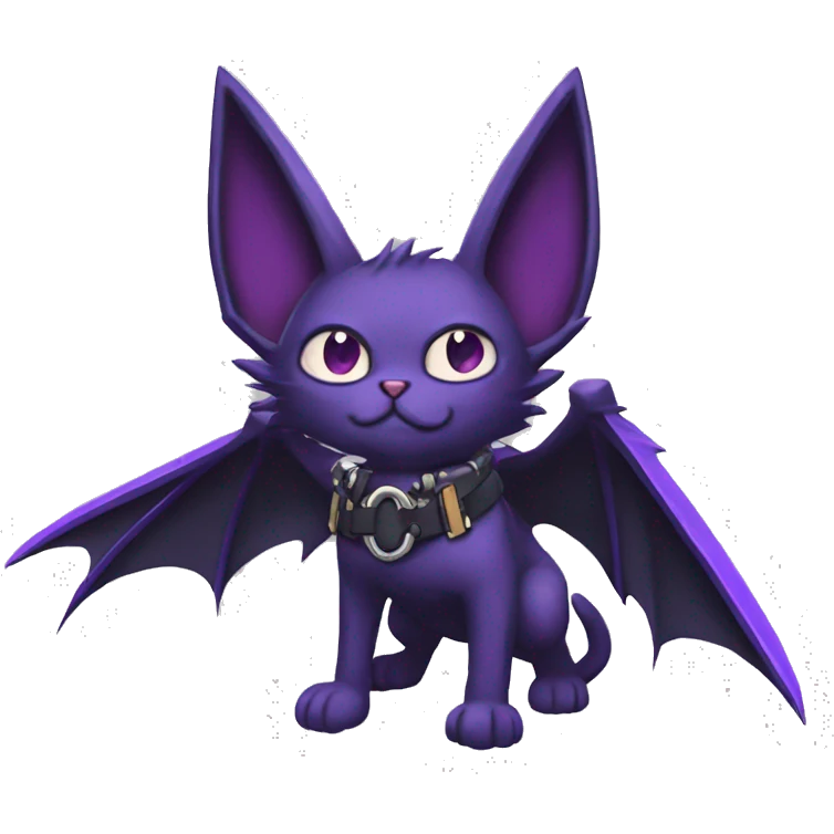 cool edgy black punk Purple nargacuga-bat-cat-Fakemon collar full body emoji