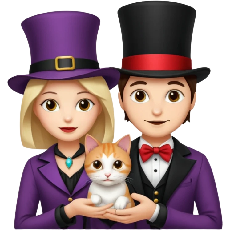 magician couple and their pet cat emoji