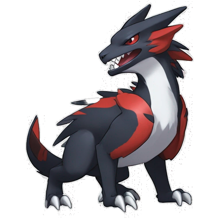 Black Cool Edgy Anthro Noivern-Nargacuga-Silvally-Sergal-Garchomp-Fakémon  with White and Red Edgy markings emoji
