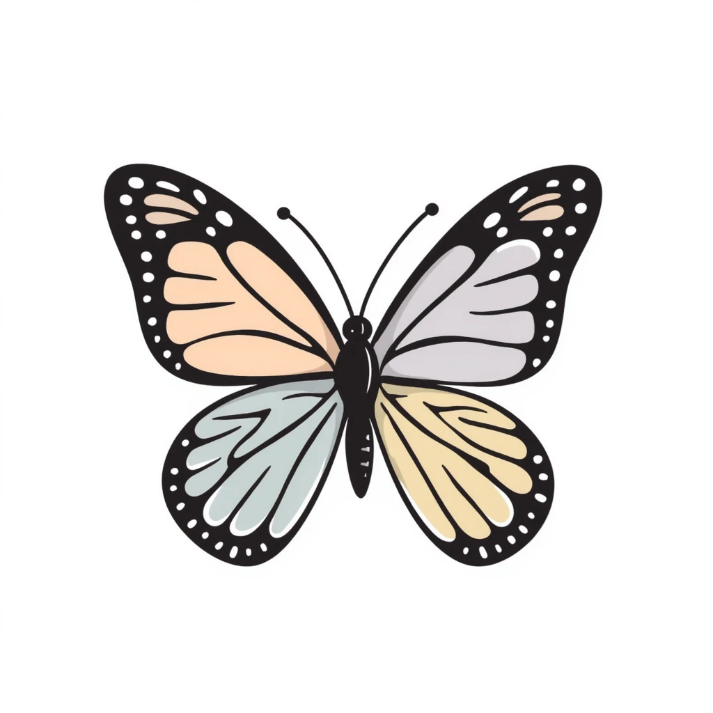 a butterfly with detailed wings and delicate patterns, in pastel colors dd9fb0, ffc6d3, a3bfc9, c4bee2, f1b091 emoji