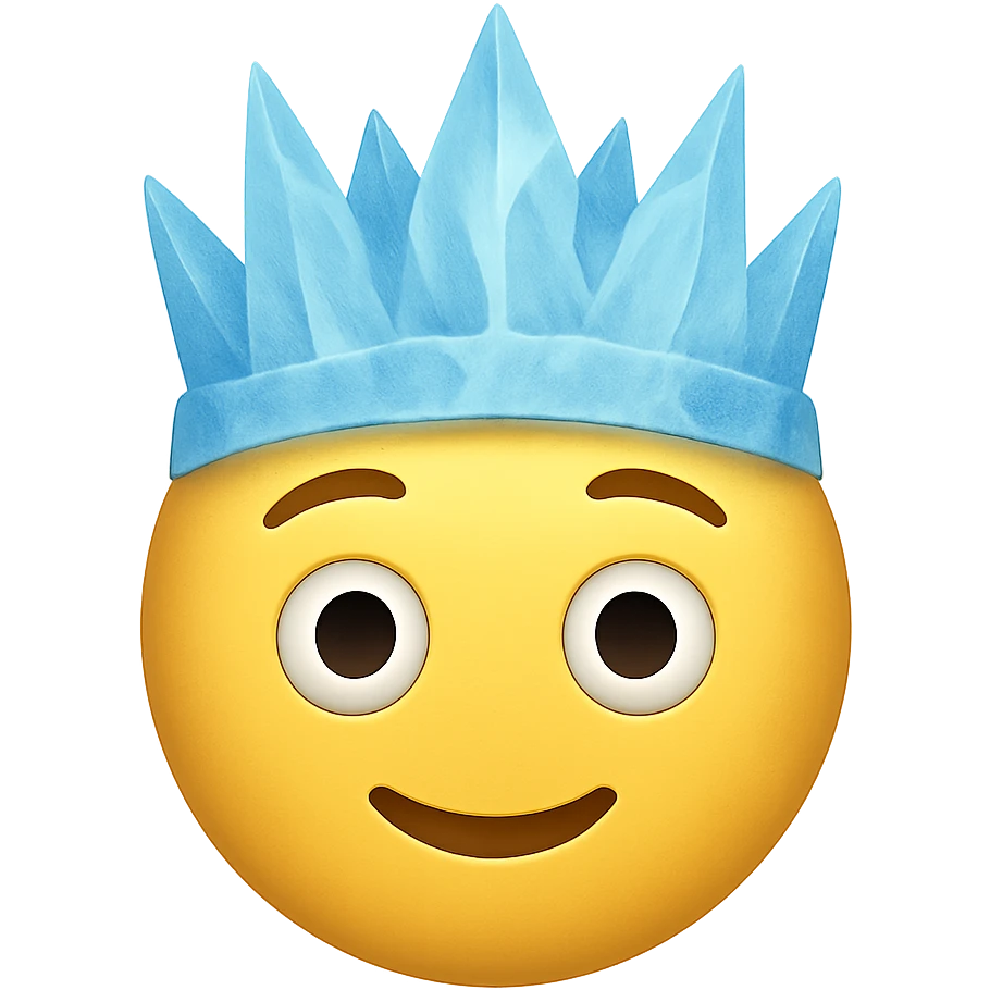 face with blue ice crown emoji, digital illustration emoji