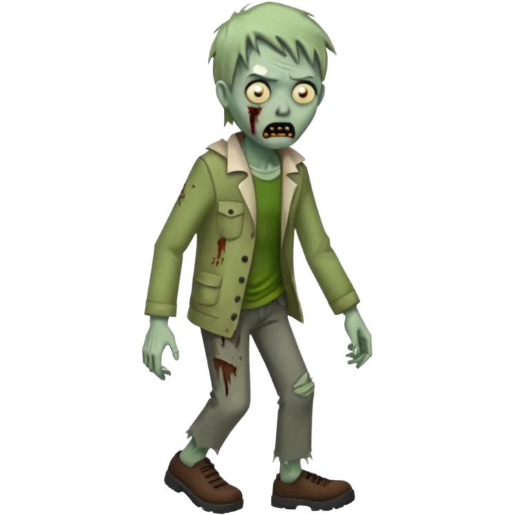 Walking zombie, tattered clothes, scary expression, realistic horror, no background





 emoji