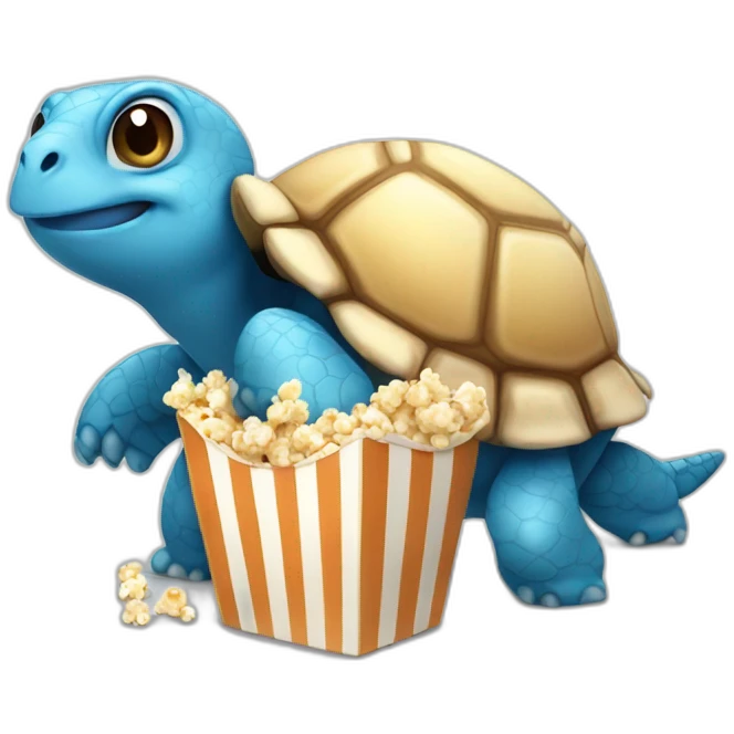 Blue turtle with brown shell eating popcorn emoji