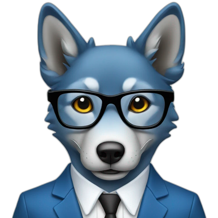 Blue wolf wearing glasses and suit emoji