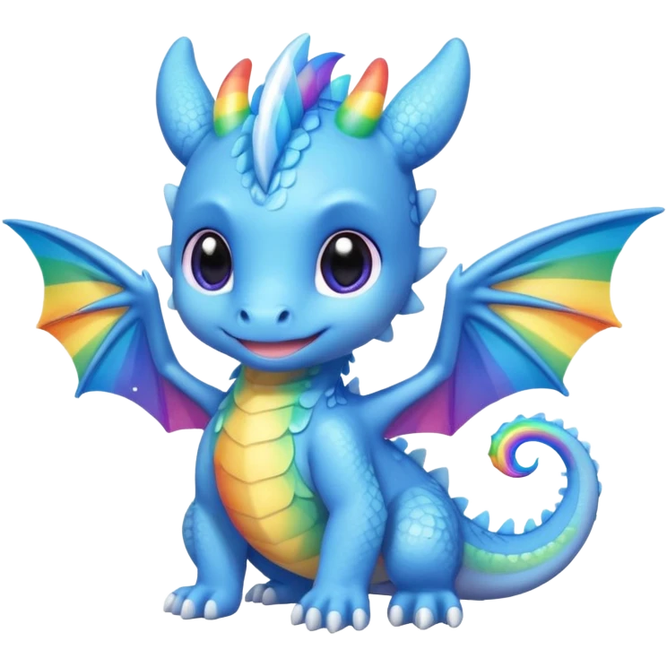 Blue Cute Baby Dragon kawail rainbow Winbs emoji