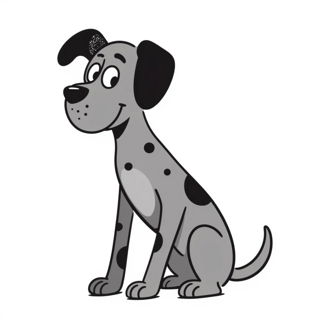 Blue Great Dane with a sparkly bow on its ear, hand-drawn cute style emoji