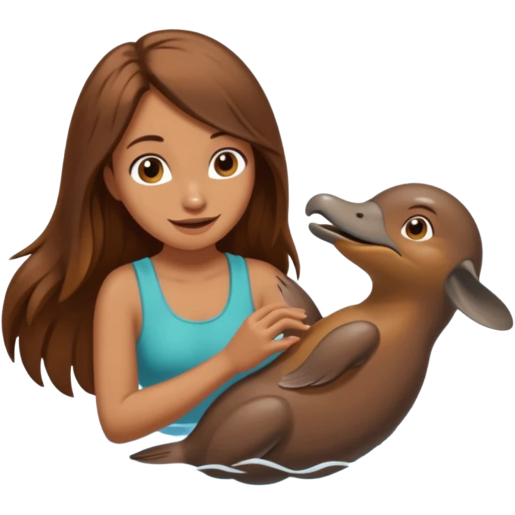 long brownhaired woman playing with platypus emoji