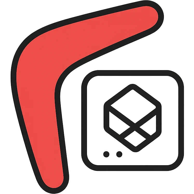 icon of a boomerang and Power Pages logo combined, outlined, playful, red and white, clean emoji