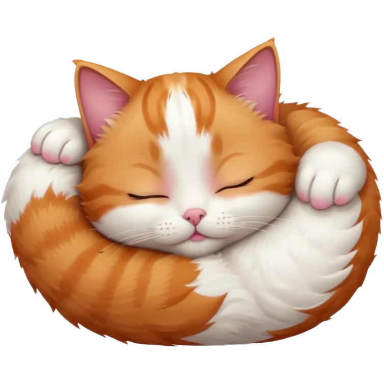ginger and white small cat curled up with head upside down with eyes closed emoji