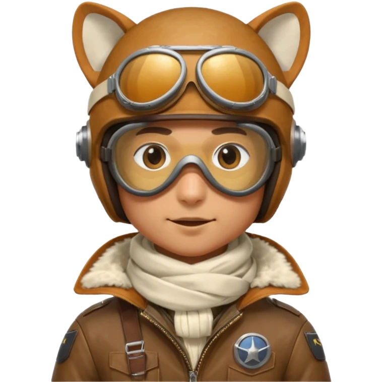 renard aviateur, casque en cuir, écharpe blanche, lunettes "climax" sur le casque au dessus des yeux, blouson aviateur emoji
