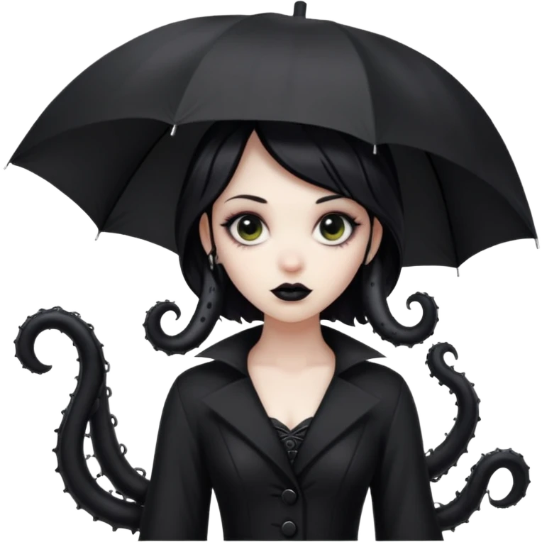 goth lady with tentacles, holding a black umbrella, tentacles emerging from her back emoji