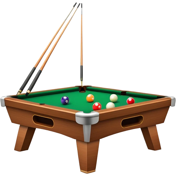 A close-up of a billiard table with a cue stick lined up to strike a colorful set of balls. The focus is on the precision of the shot, with the table’s green surface and the triangular arrangement of balls, creating a dynamic scene of strategy and concentration in the game of billiards. emoji