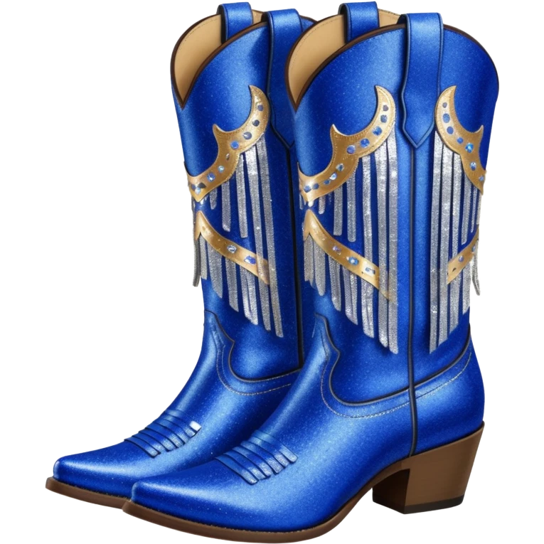Realistic cobalt blue fashion cowgirl boots with sparkly shiny glitter fringe emoji