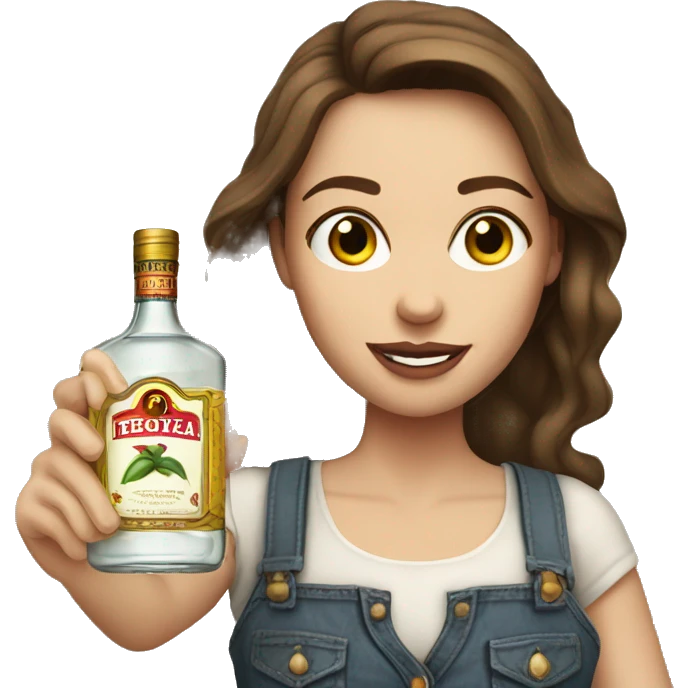 Pale woman, country girl, with brown hair and holding tequila  emoji