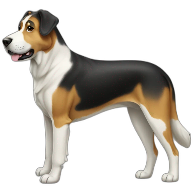 large dog wearing green emoji