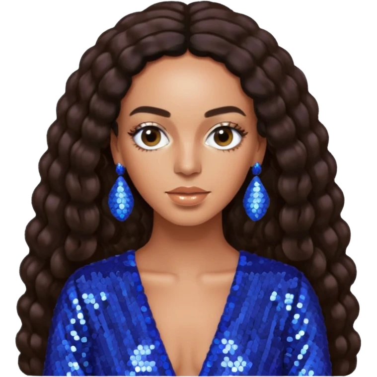 Solange with long dark brown hair, periwinkle sequin outfit  emoji
