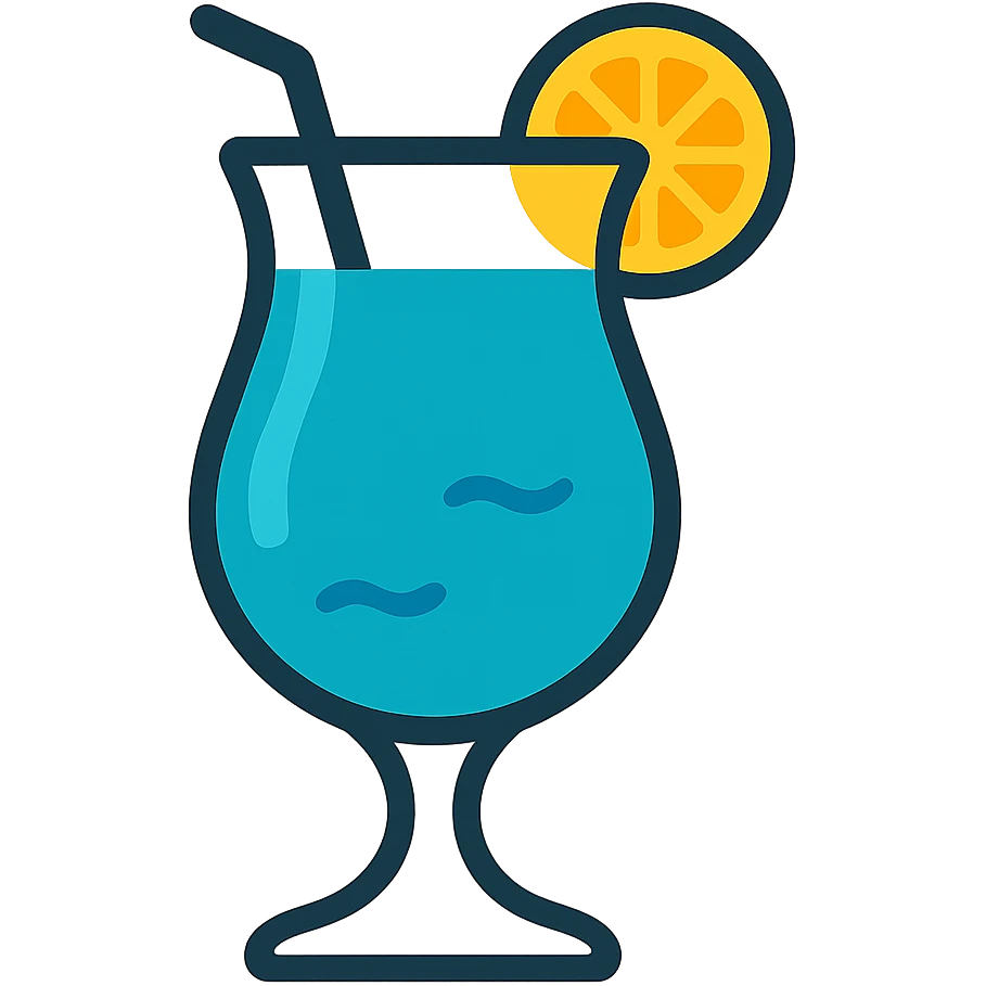 blue curaçao tropical cocktail in a hurricane glass, flat vector illustration emoji