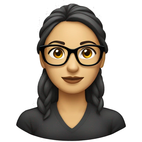 Mujer blanca con gafas, gafas rectangulares, con coleta morena, emoji
