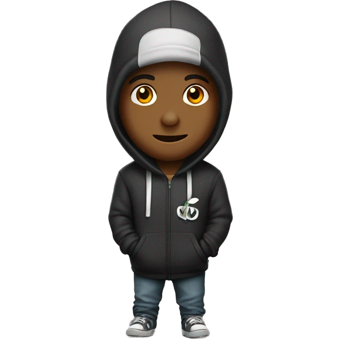 Un chico color piel clara, sudadera negra,y una gorraquediga 701 emoji