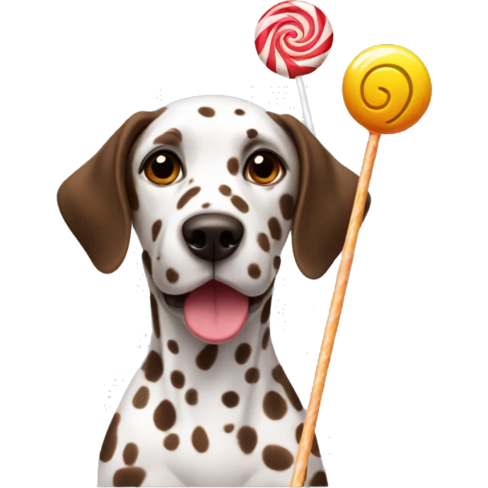 Brown Dalmatian and lollipop emoji
